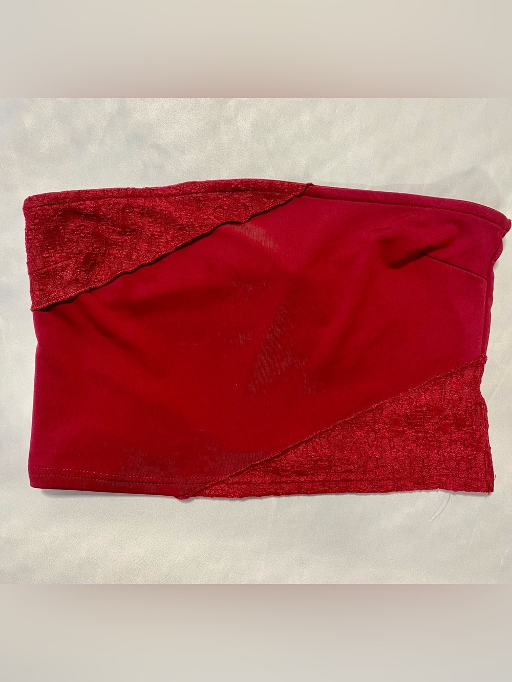 Edikted Red Strapless Velvet-Trim Crop Top